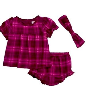 Baby Gap Plaid Flannel Top Bloomers Headband Dress Outfit 3 Piece Set